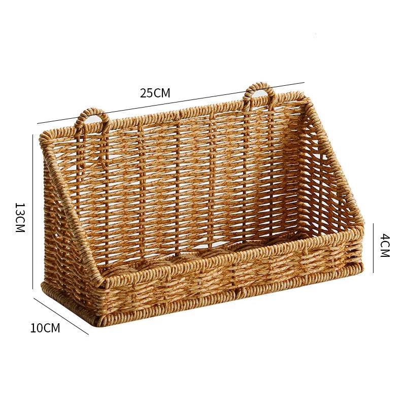 Wall Mounted Woven Basket with Hooks