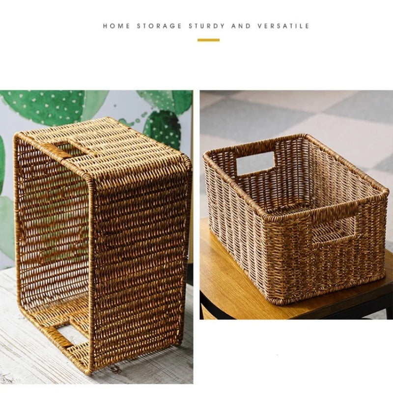 Woven Rattan Storage Basket with Handles
