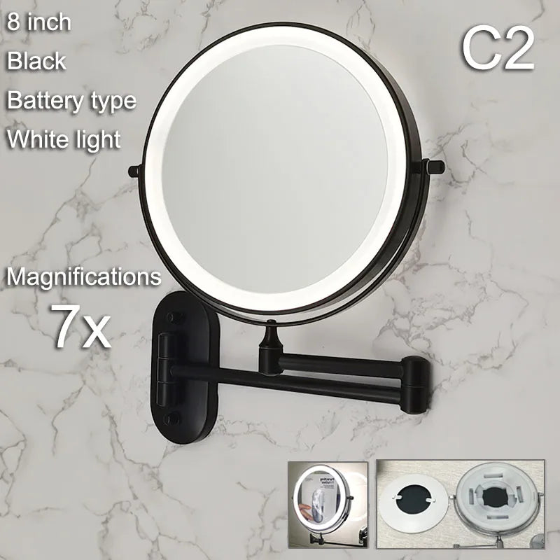 Golden Wall Mounted Folding Vanity Mirror, Double Sided with Fill Light