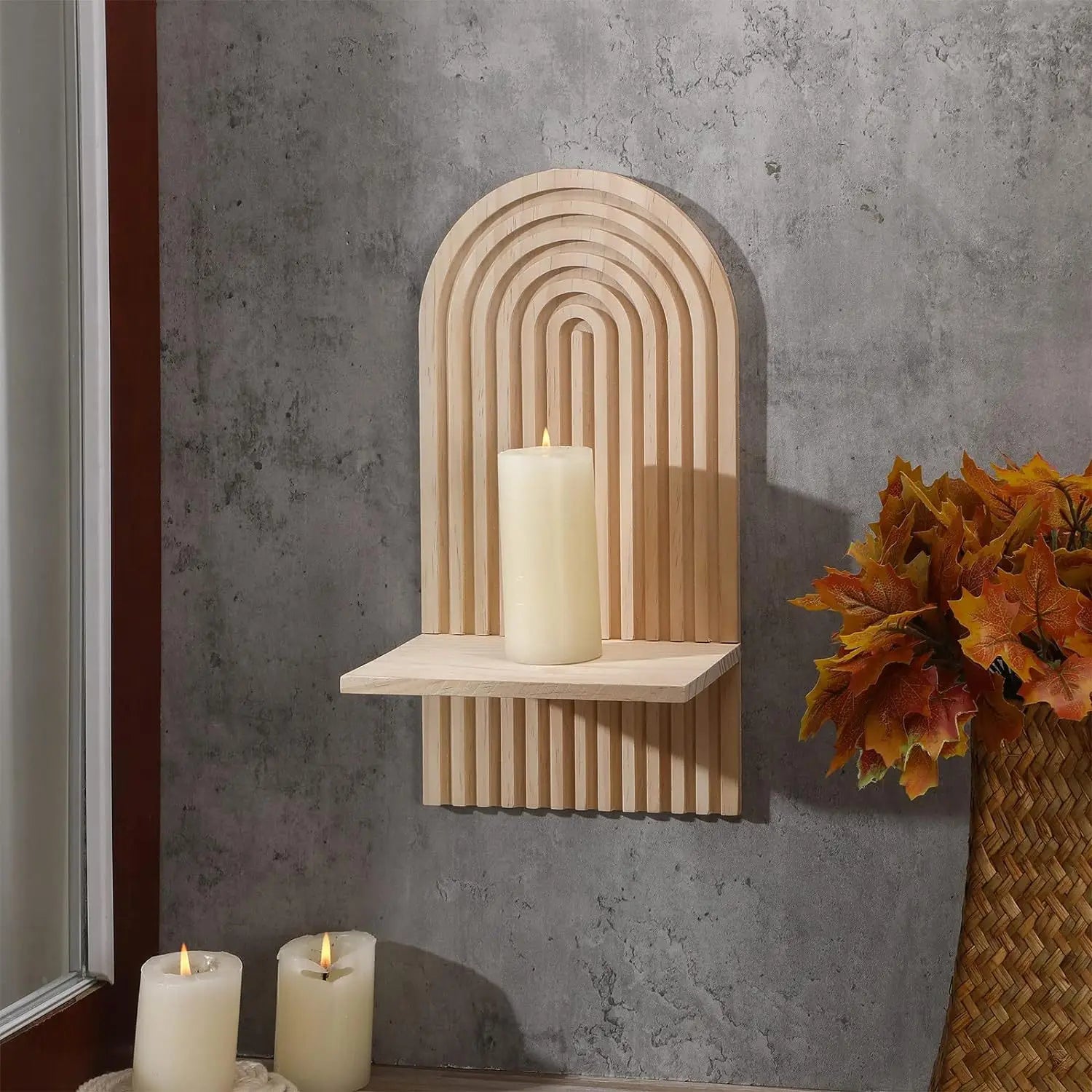 Boho Wooden Floating Wall Shelf