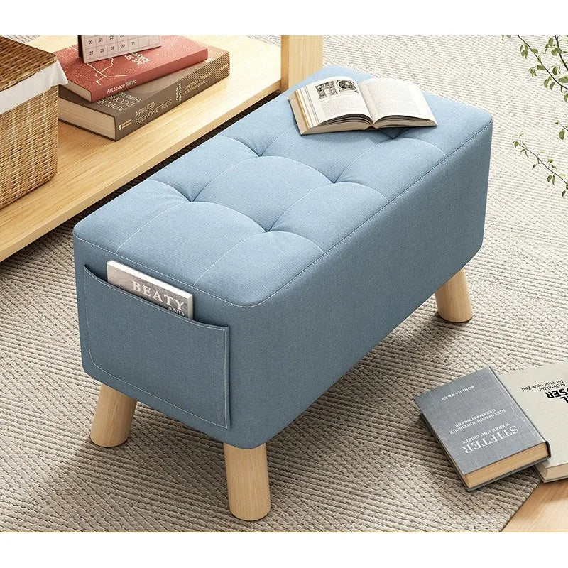 Solid Wood Shoe Changing Stool with Backrest