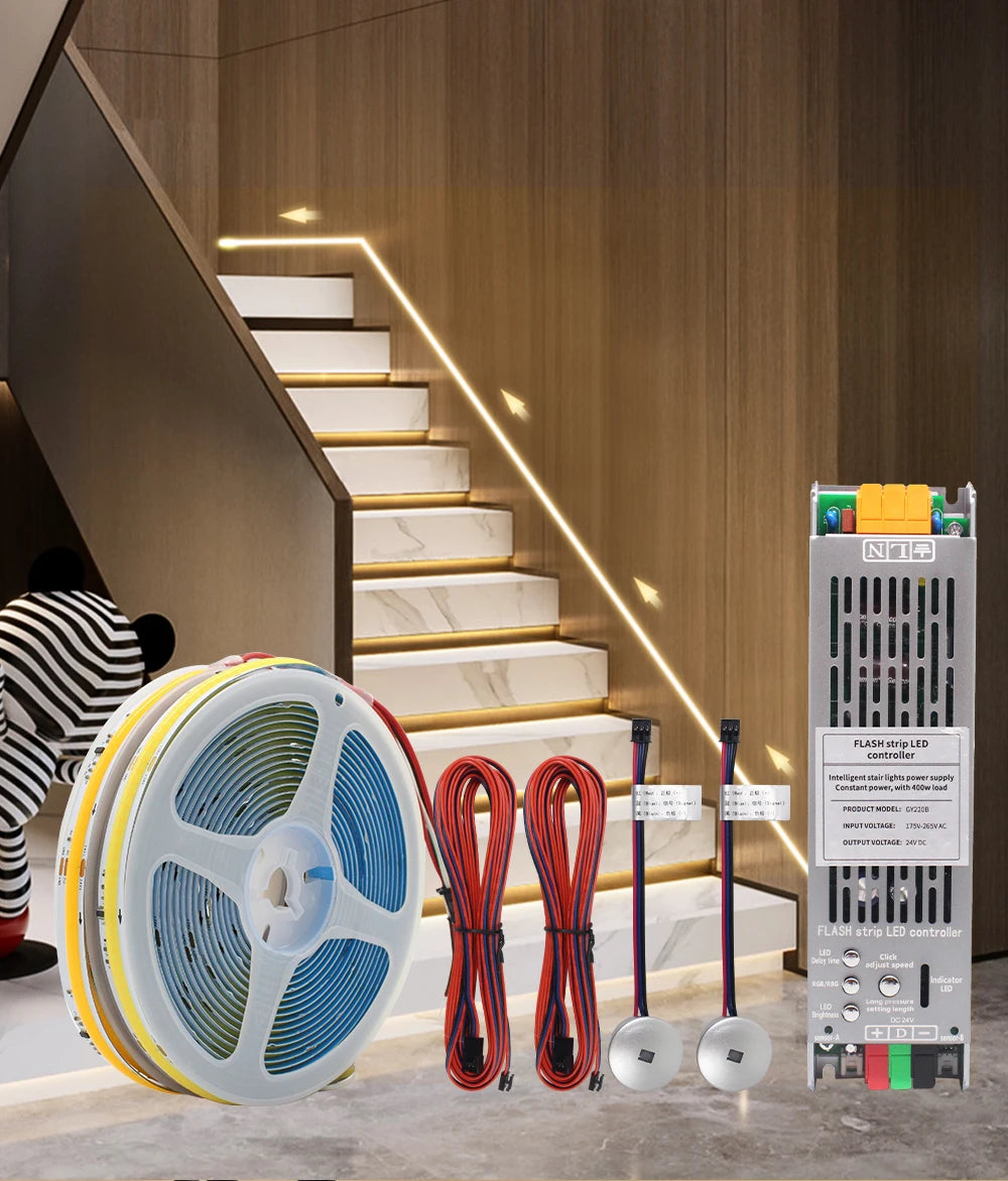 5M 10M 15M Sensor Motion Stairs LED Strip Light Kit 24V COB Water Flow