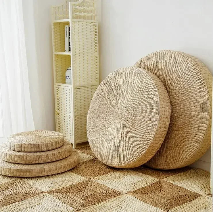 Handmade Woven Natural Straw Round Pouf Tatami Cushion Floor Japanese Style Cushion Home Textile Tea Ceremony Home Ground Mat