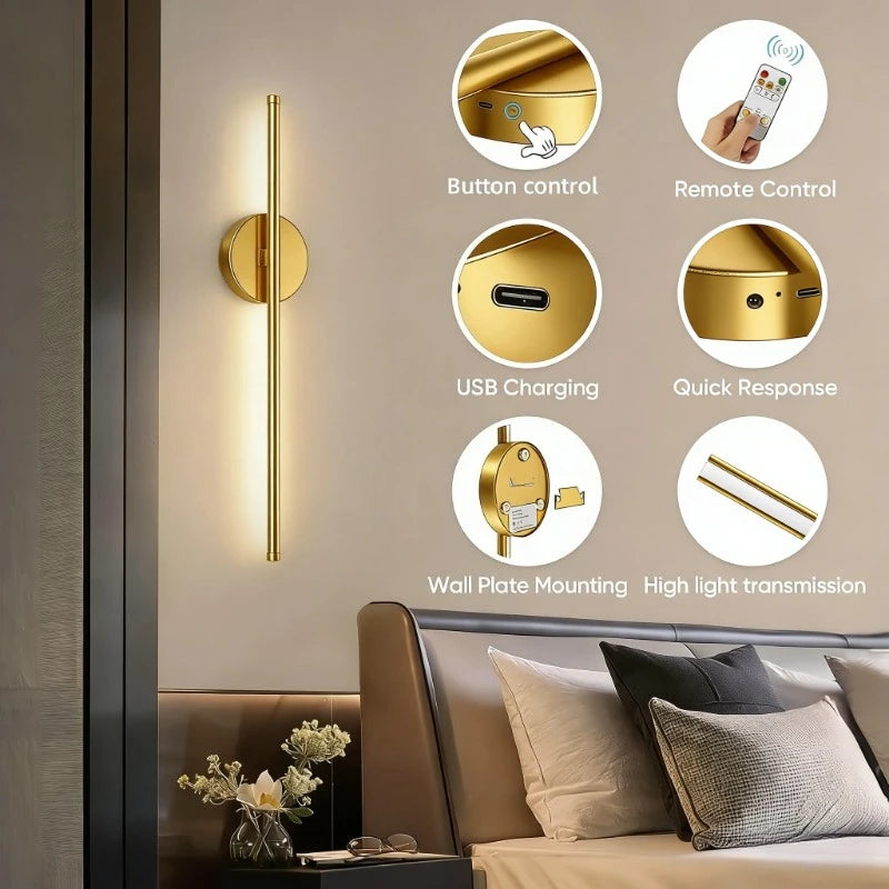 Wireless LED Wall Sconce USB Rechargeable Battery Operated Wall Light