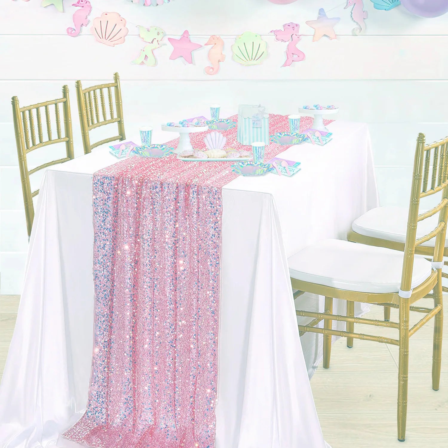 Glitter Iridescent Sequin Table Runner,Soft Wedding Dining Table Decoration