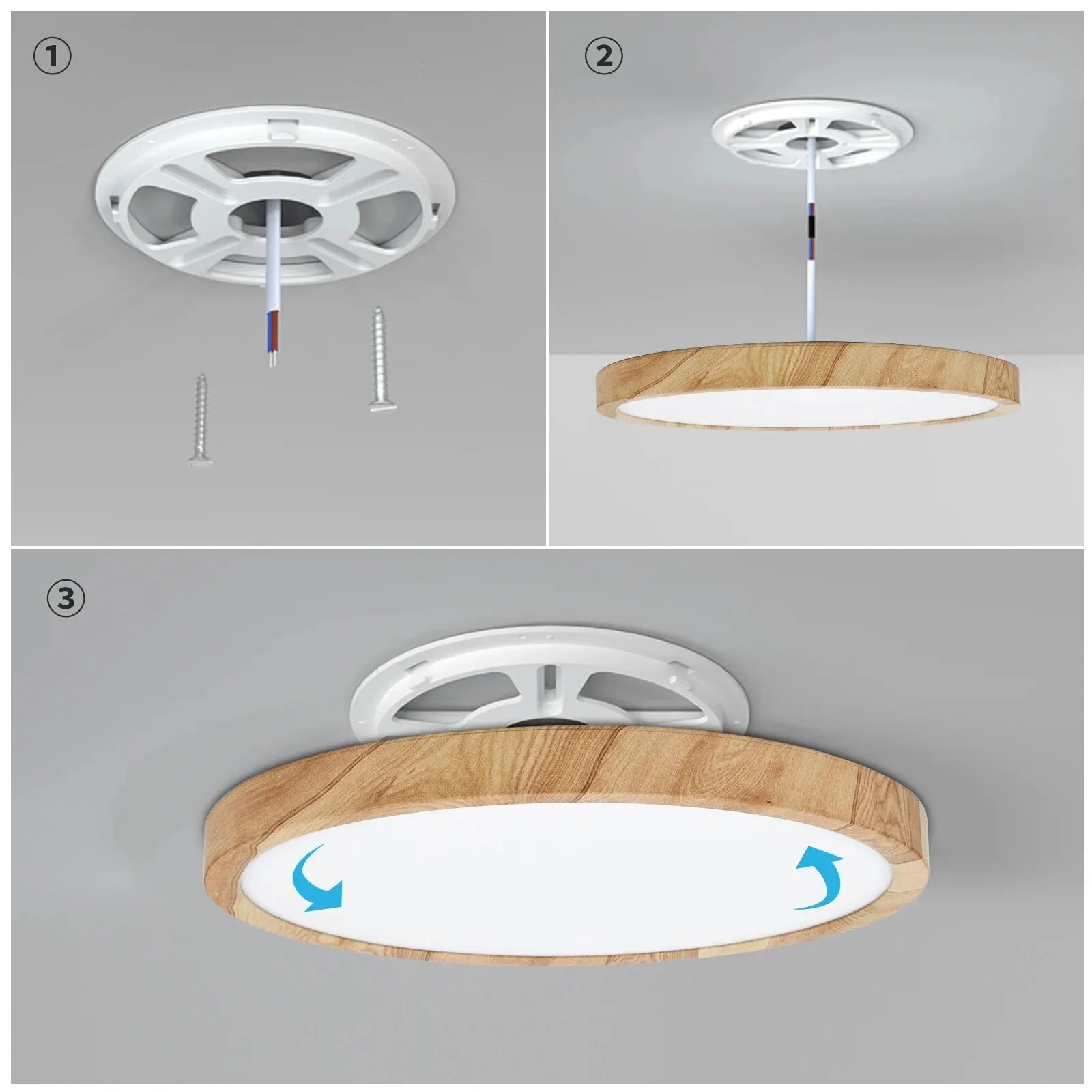 LED Ceiling Light Wood Grain & White 3 in 1 Lighting Colors