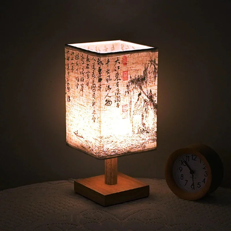 Chinese Fabric Shade Bedside Lamp