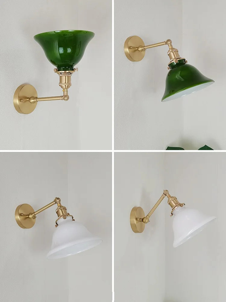 IWHD Left And Right Rotate Copper Wall Lamp Beisde Swing Long Arm Green