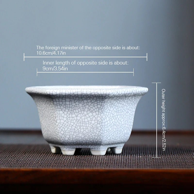 Hexagonal Glazed Ceramic Bonsai Pot