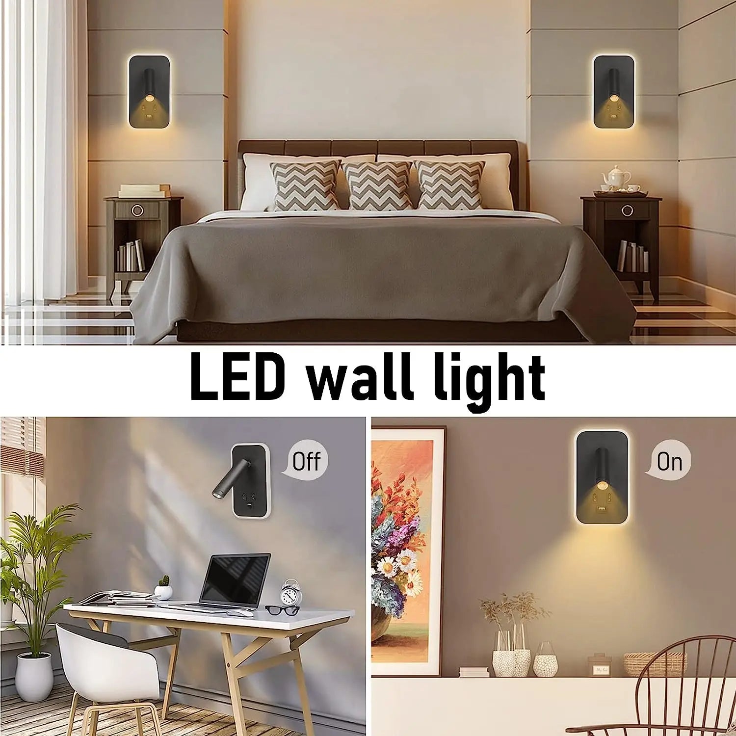 Bedside Wall Lamp, LED Wall Light, Wall Mounted Reading Light with