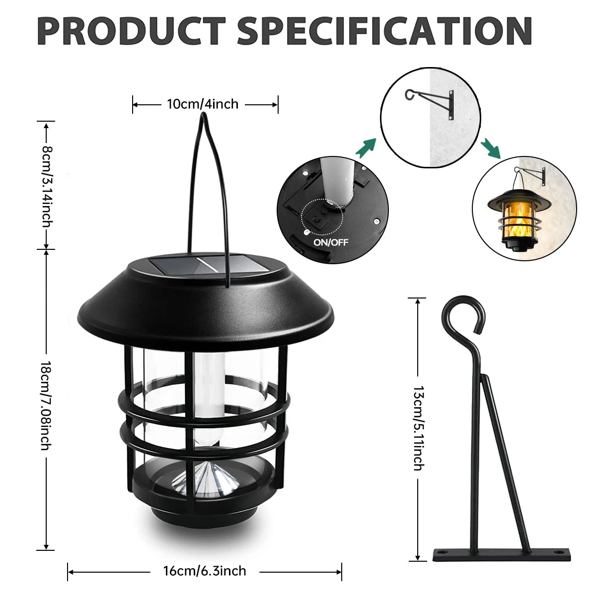 1pcs Solar Hanging Lantern Outdoor Flickering Flames Waterproof Heavy