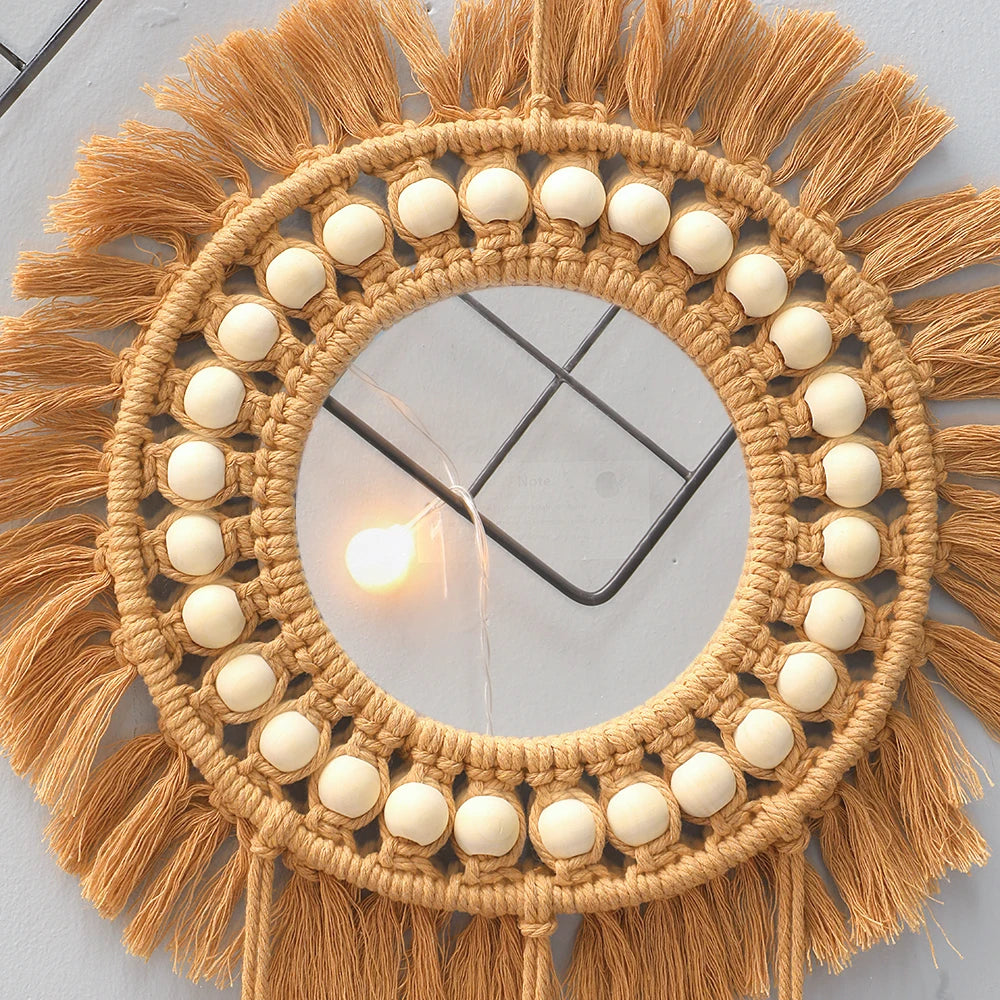 Hand Woven Macrame Round Wall Mirror