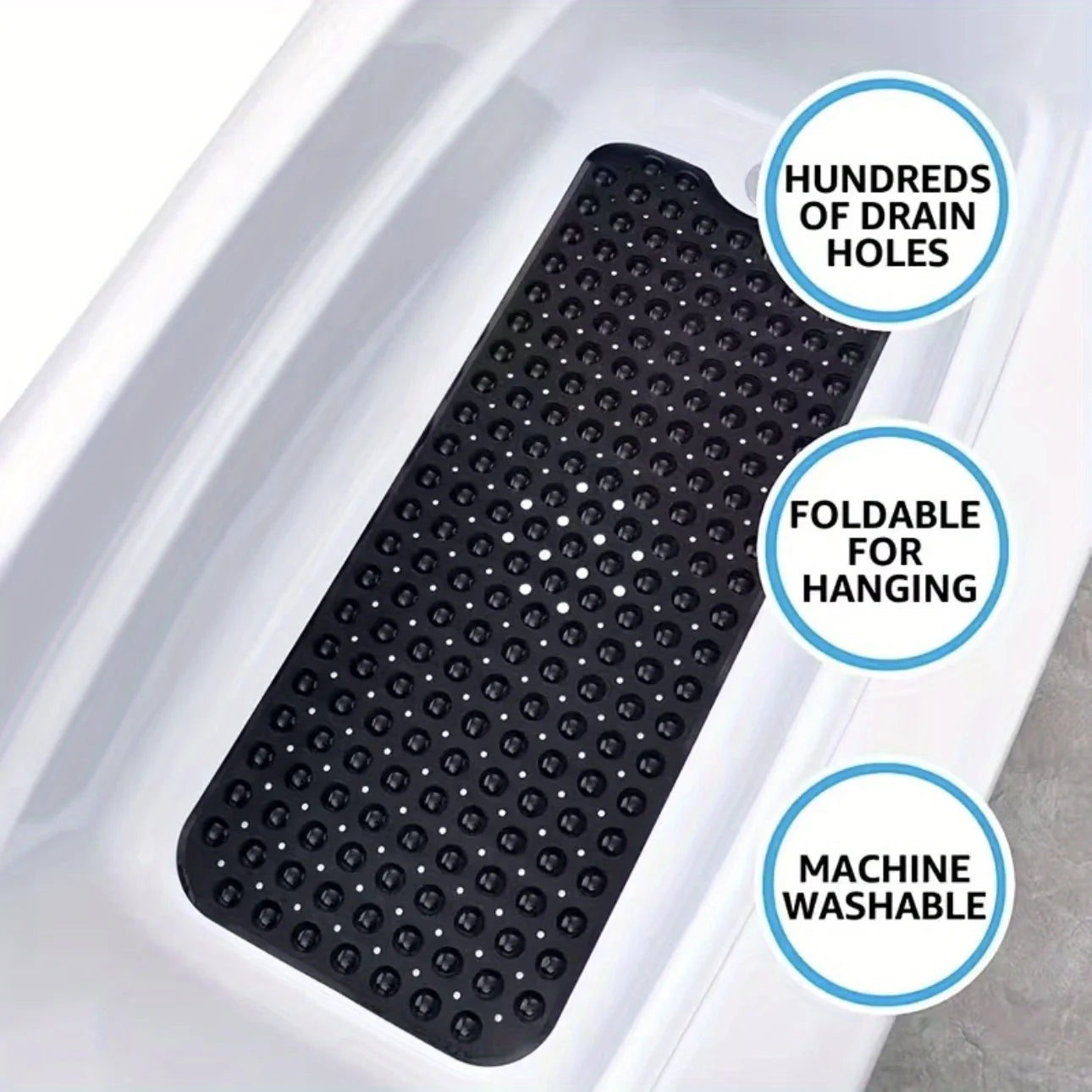 1Pc non-slip shower mat bathtub mat with drain holes and suction cups