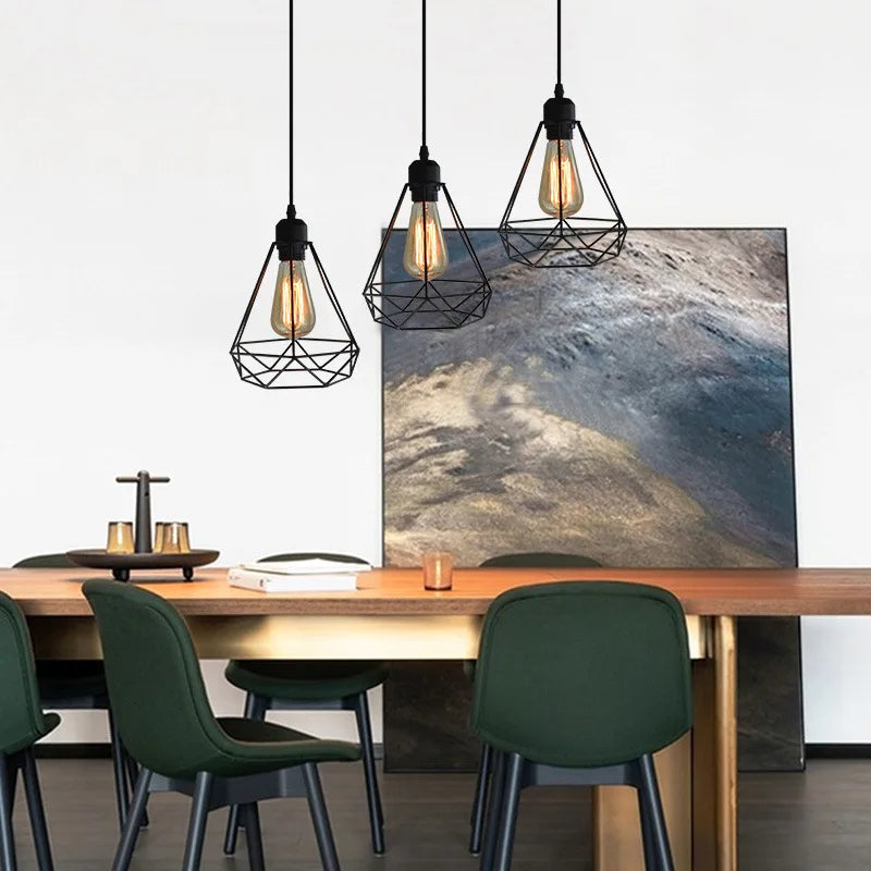 Vintage Wrought Iron Frame Pendant Light