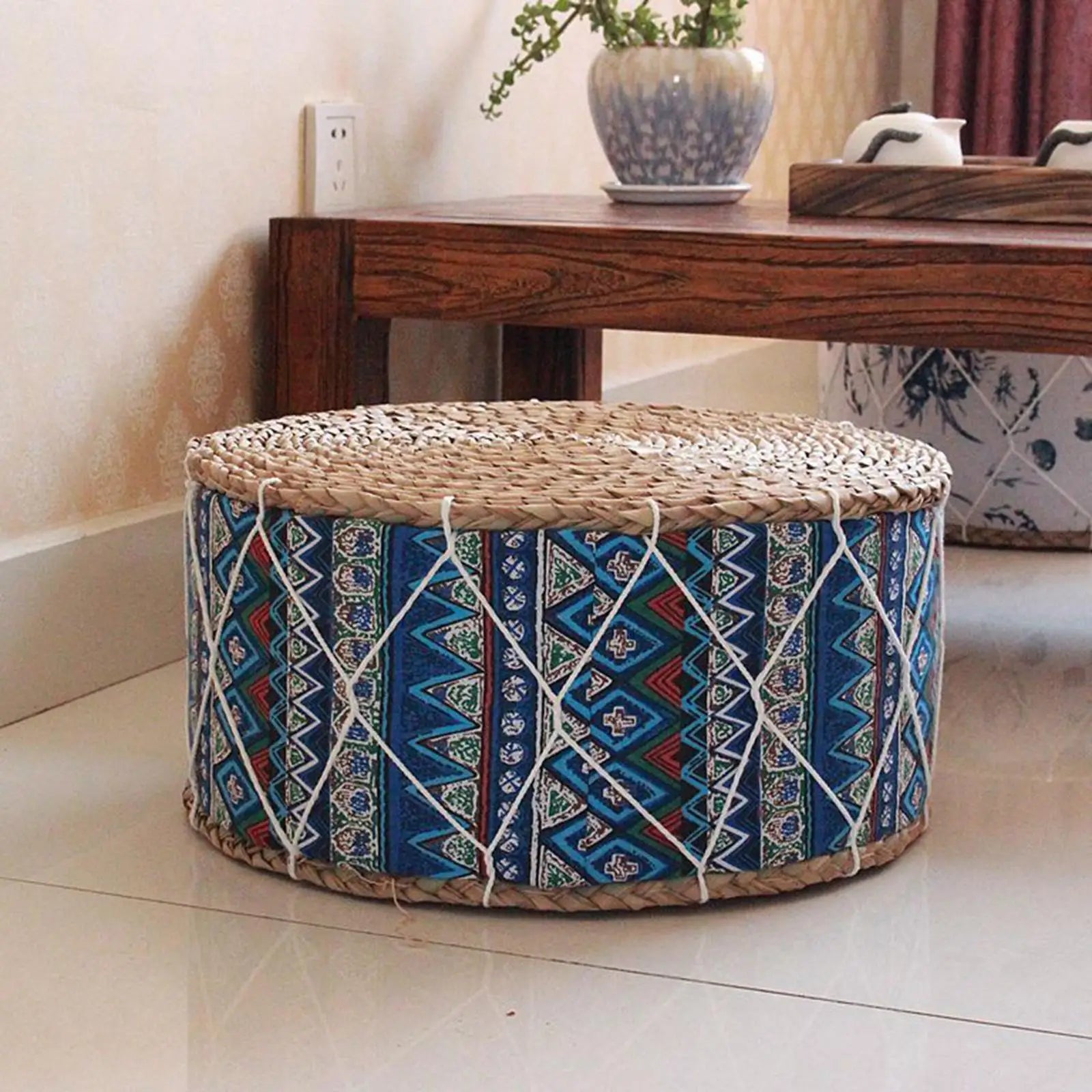 Straw Futon Pouf Floor Cushion Woven Straw Pouf Tatami Cushion Zafu Floor Cushion Mat Yoga Meditation Seat Durable Furniture