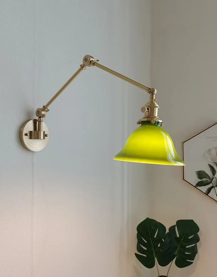 IWHD Left And Right Rotate Copper Wall Lamp Beisde Swing Long Arm Green