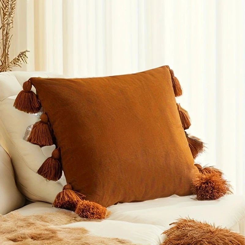Boho Tassel Throw Pillow Cover