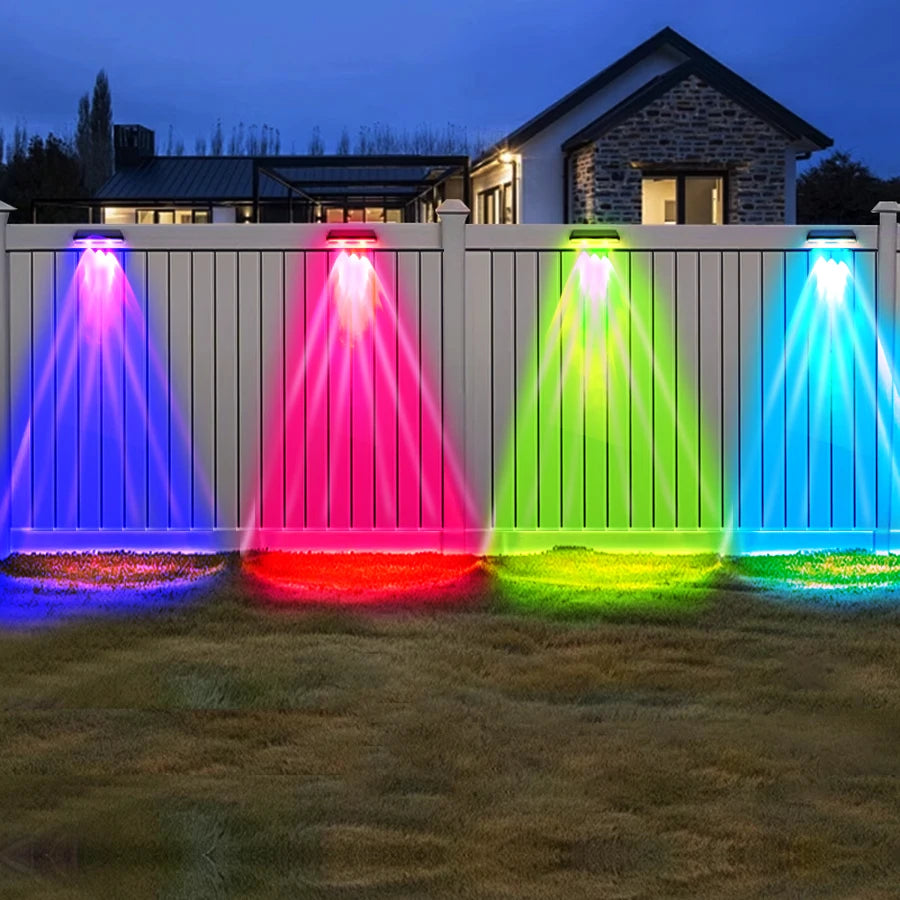 2 Pack Colorful Solar Wall Lights 3 LED Solar Fence Lights Outdoor