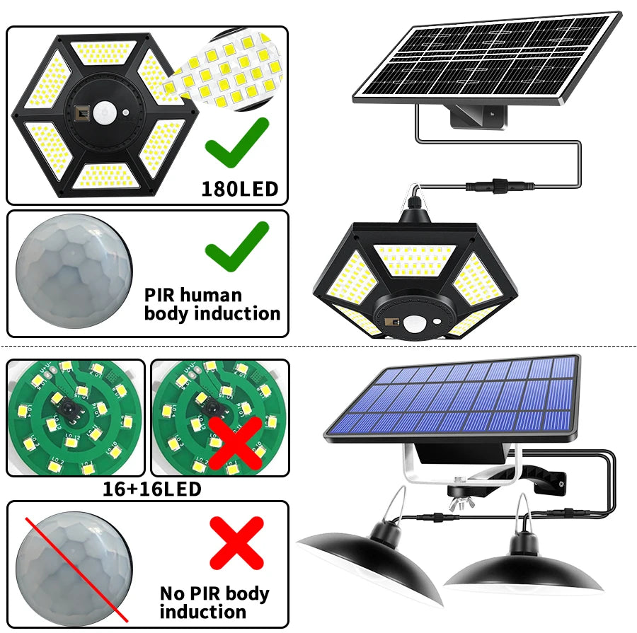Solar Pendant Lights Outdoor Indoor with Remote 180LED Solar Shed Light