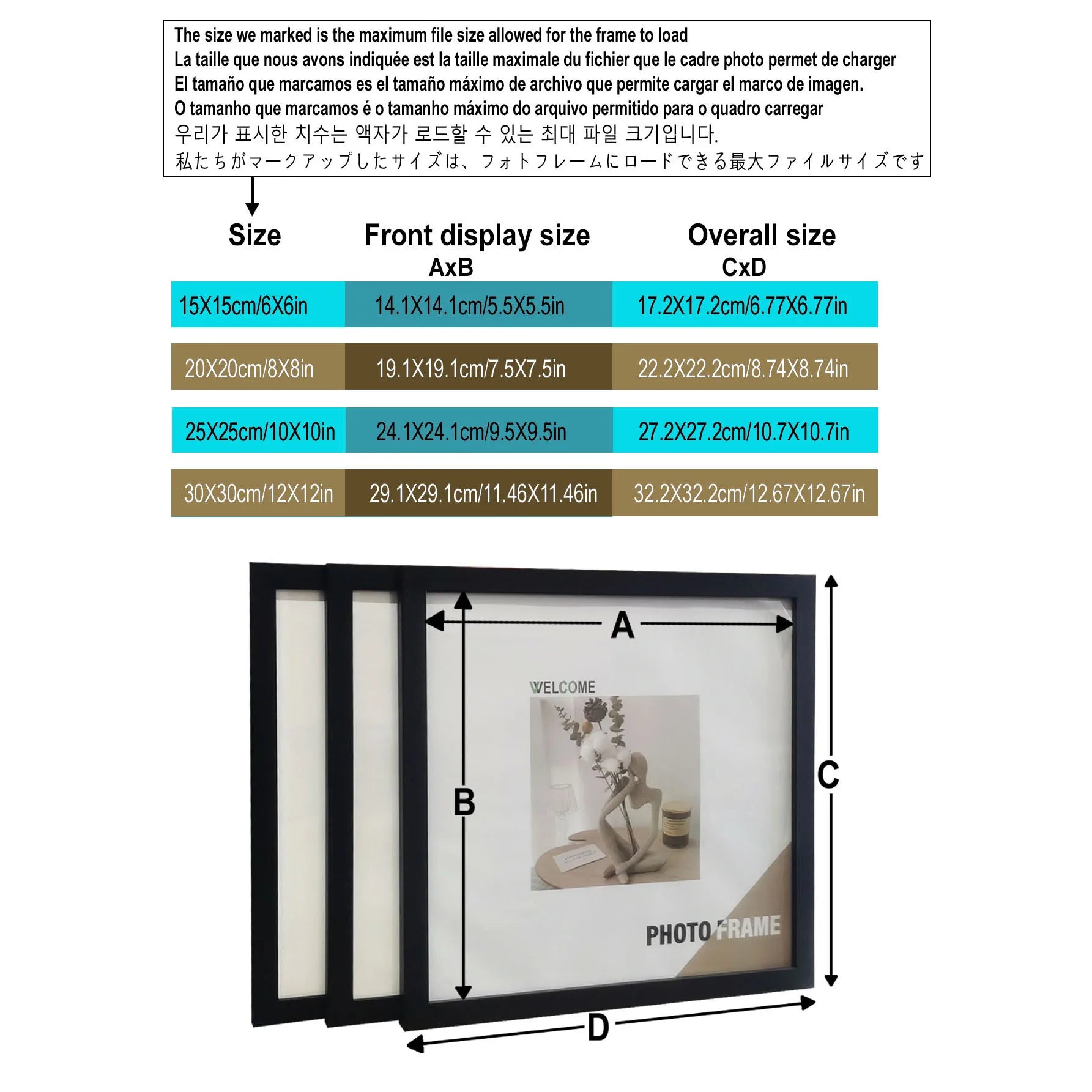 Wood Square Photo Frames Wall Hanging Desktop Decor Posters