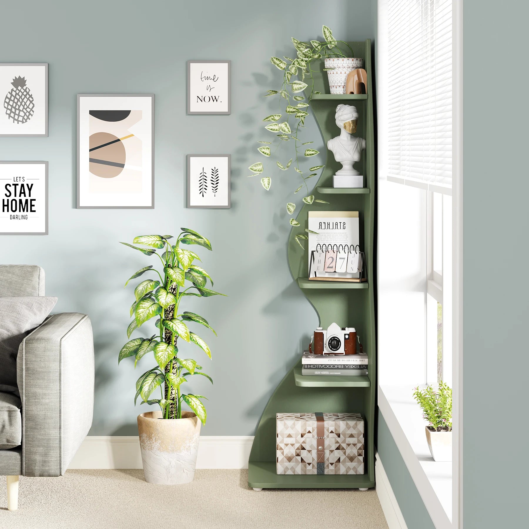 Five Tier Wavy Corner Bookshelf