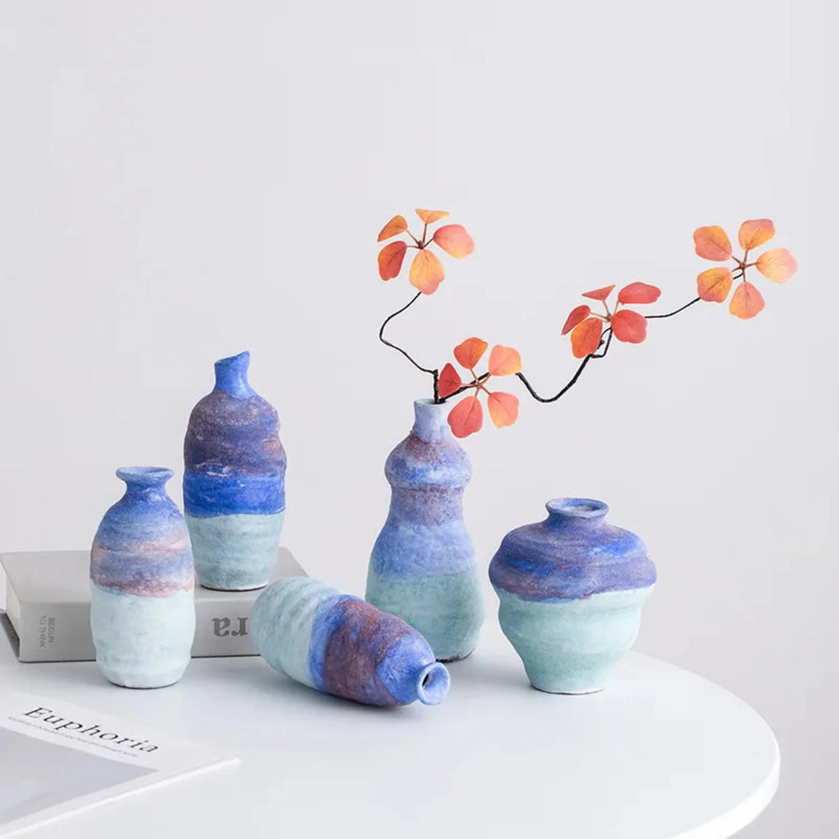 Blue Gradient Ceramic Vase, Glazed Porcelain Bud Vase