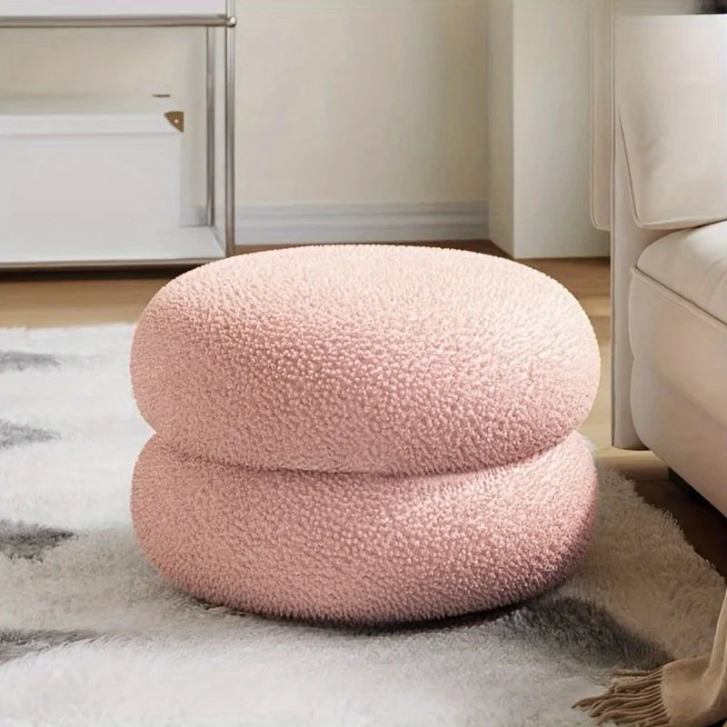 Lamb Wool Round Footstool