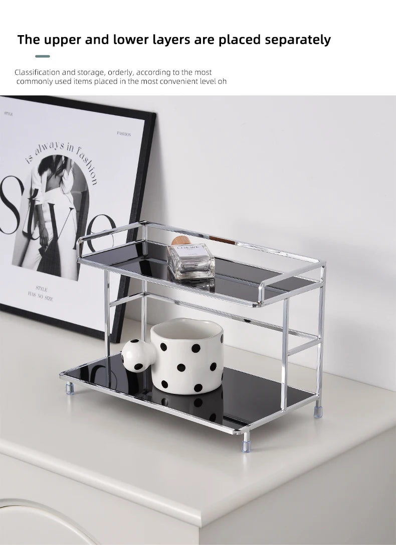Metal Desktop Layered Storage Rack, Double-Layer Desk Organizer, Water Cup and Coffee Cup Storage Rack, Bathroom Cosmetics Organizer, Suitable for Living Room, Entryway, Kitchen, and Bathroom