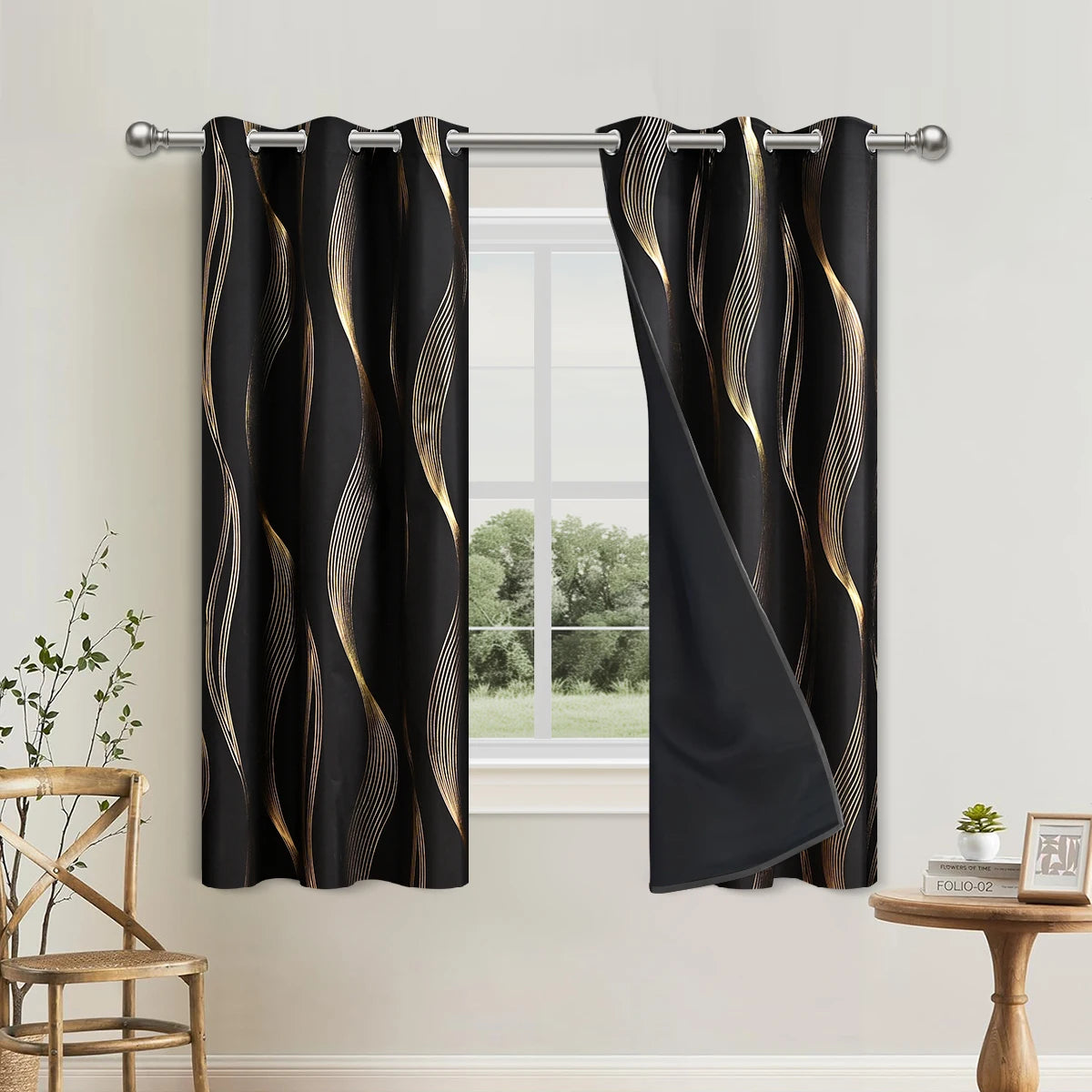 100% Blackout Curtains Luxury Marble Pattern Curtain With Gold Foil