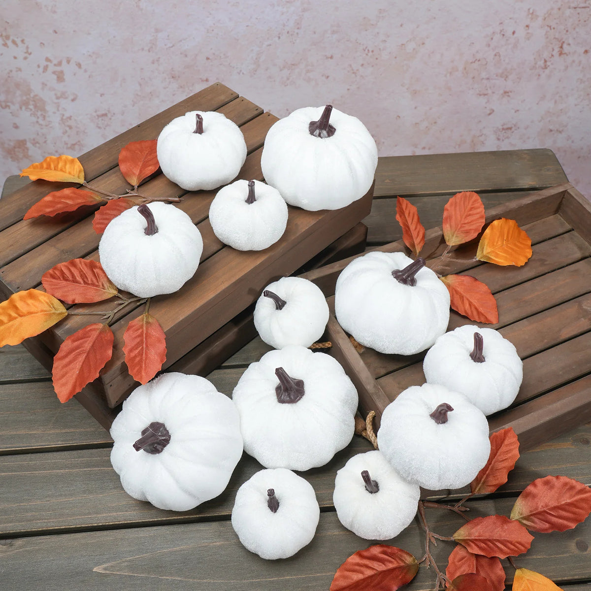 White Velvet Pumpkins, Set of 6