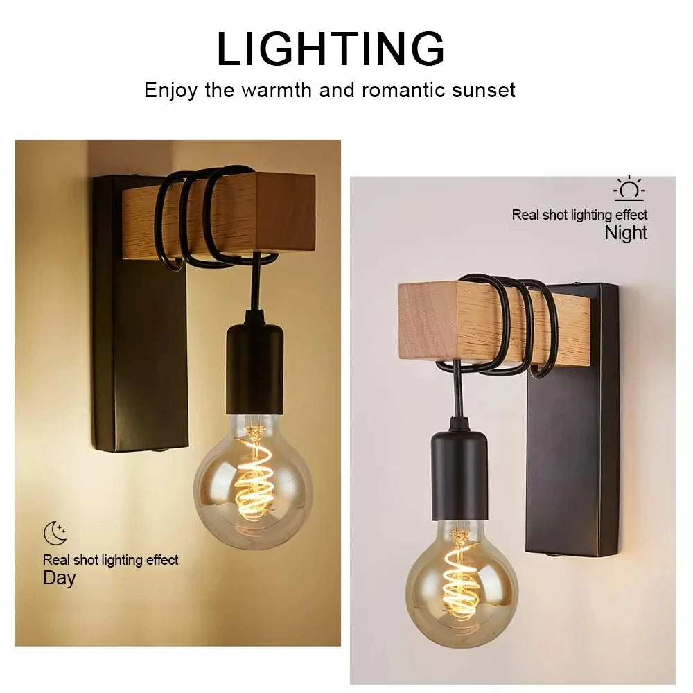 Retro Wood Industrial Wall Lamp
