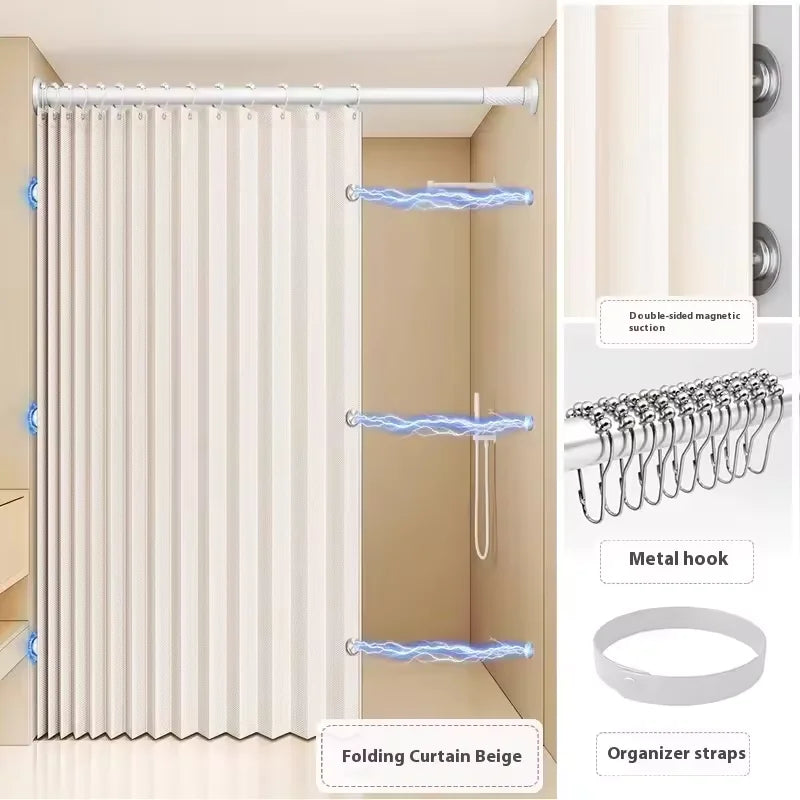 Magnetic Foldable Linen Bath Curtain Waterproof
