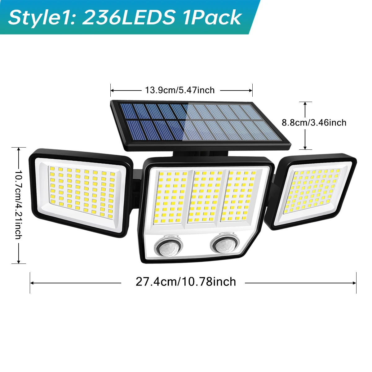 3-Head Adjustable Solar Motion Light