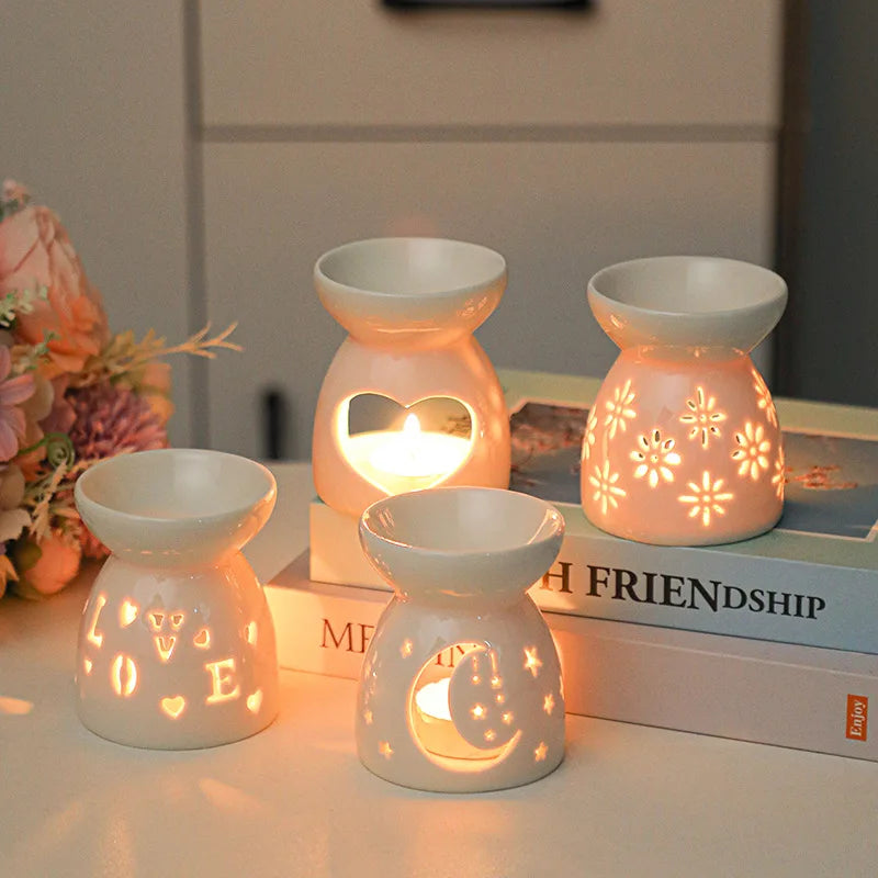 White Ceramic Essential Oil Burner with Hollow Cutwork
