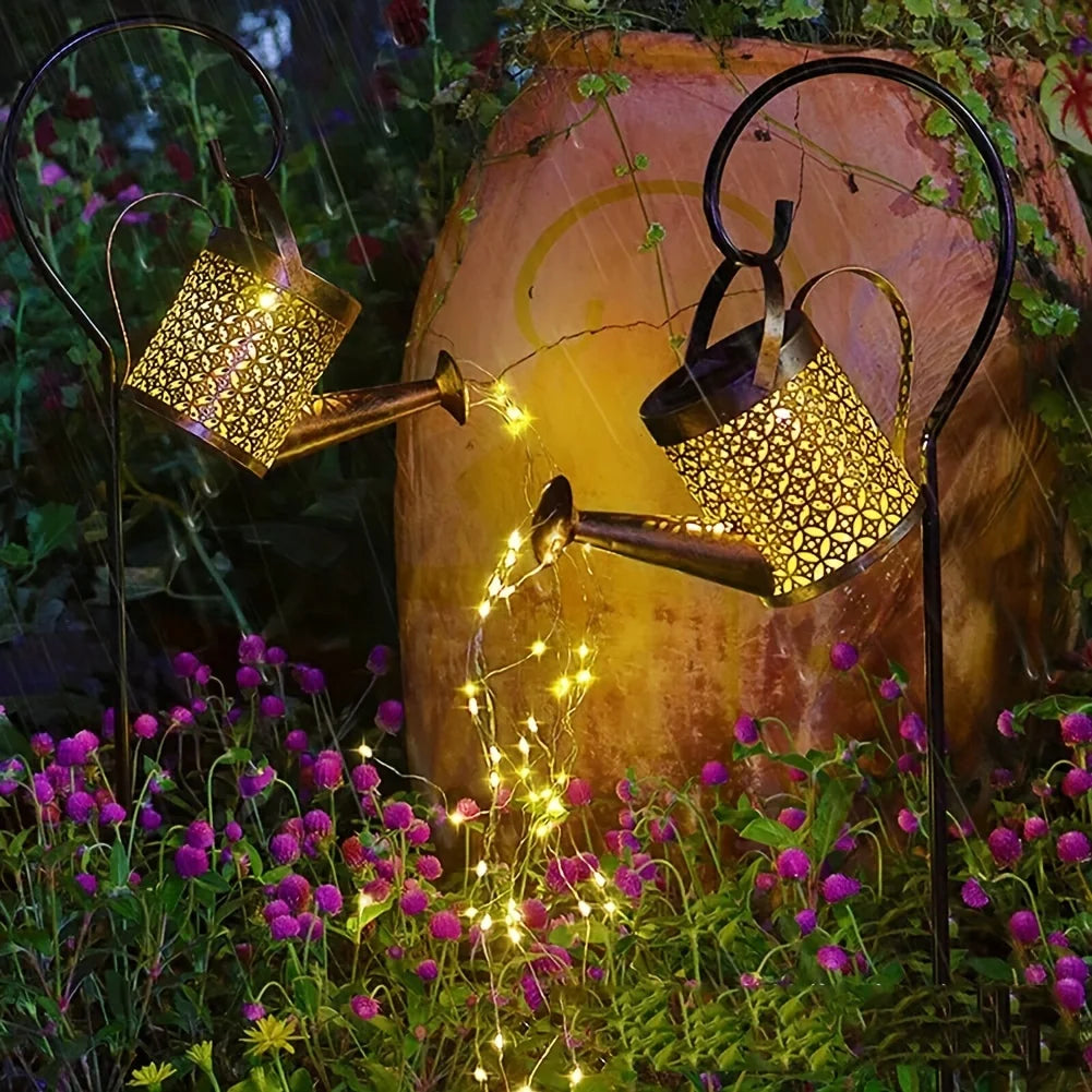 Large Retro Metal Lantern Solar Watering Can Light Outdoor Waterproof