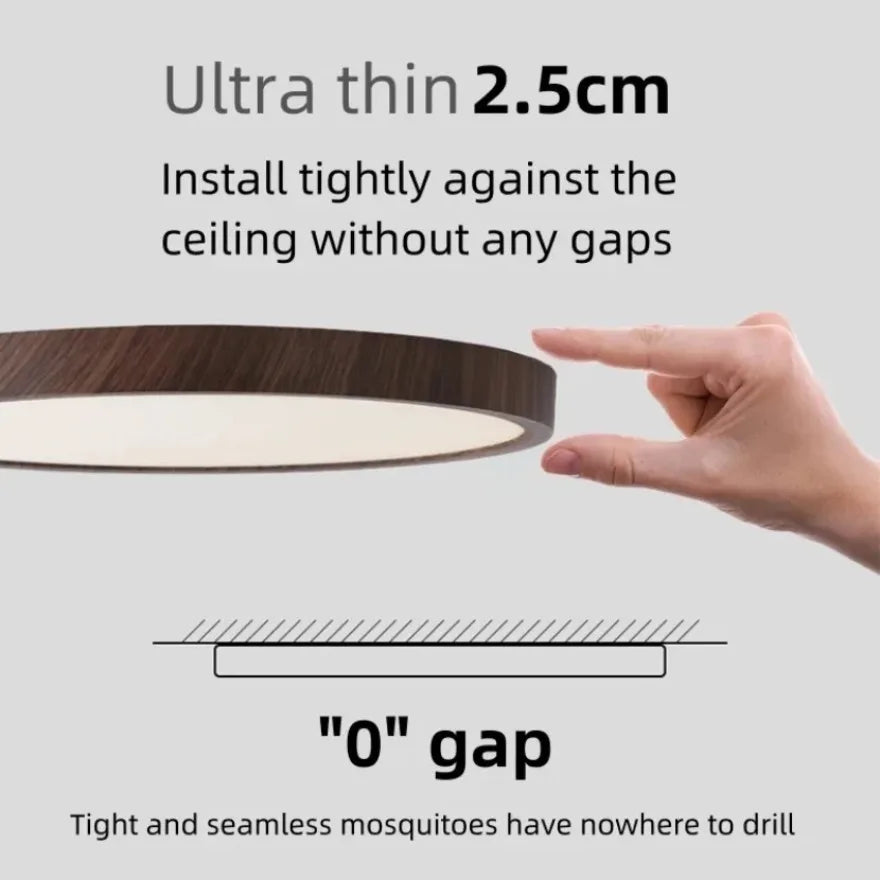 Modern LED Ceiling Light Circular Ultrathin Wood Grain Walnut