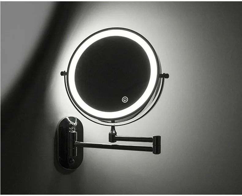 Wall Mounted Folding Makeup Mirror, Double Sided with Fill Light