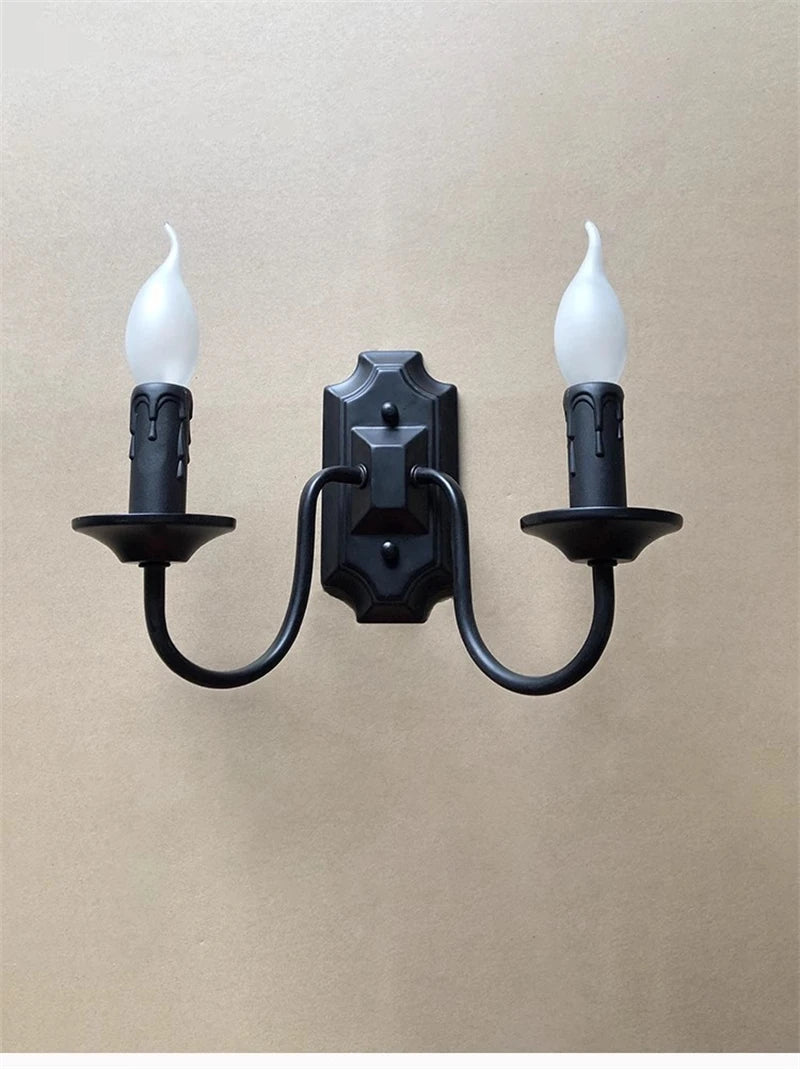 European Retro Wrought Iron Wall Lamp Sconce American Candle Style