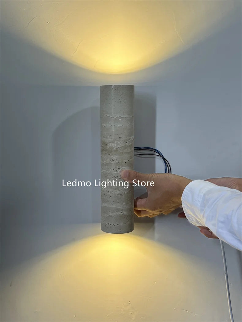 Indoor Stone Wall Lamp Travertine Sconce Light Hardwired With E27 Bulb for Bedroom Living Room