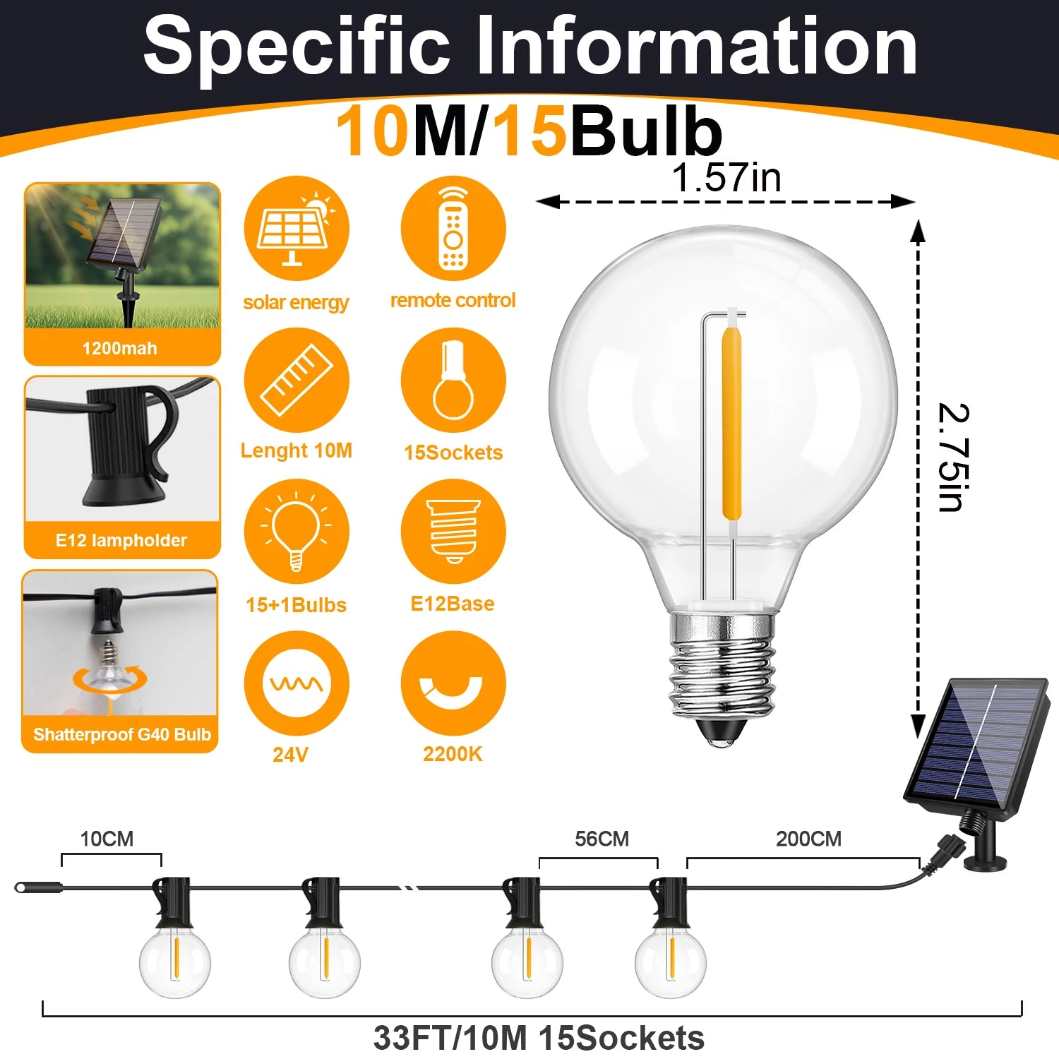 Solar G40 Globe String Lights