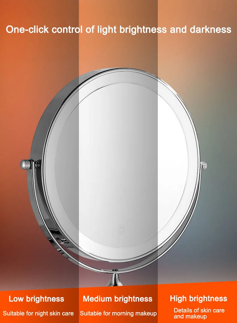 Golden Wall Mounted Folding Vanity Mirror, Double Sided with Fill Light