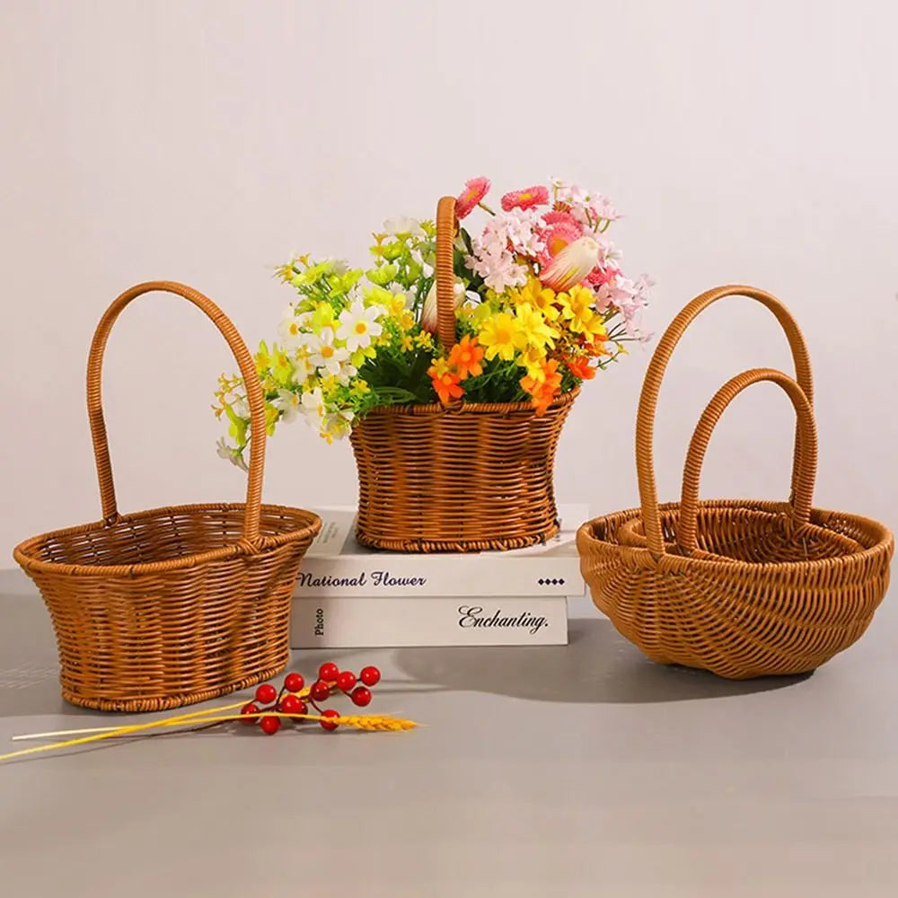 Woven Rattan Storage Basket with Handle
