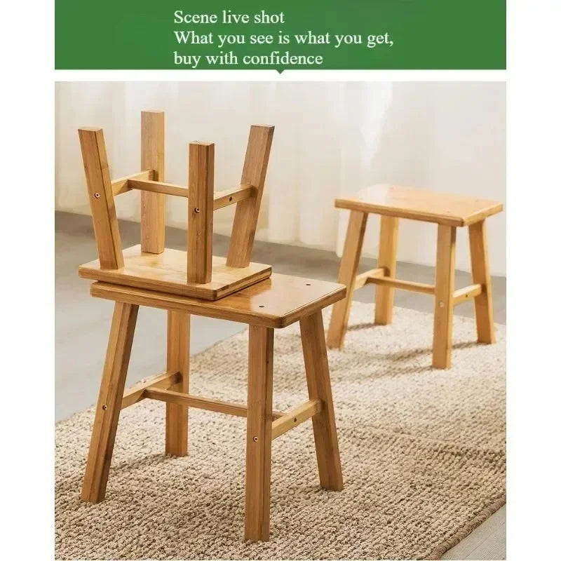 Solid Bamboo Low Stool, Portable Bench