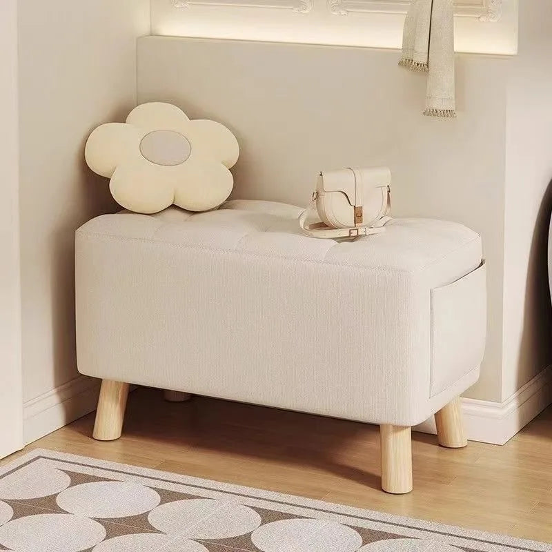 Solid Wood Shoe Changing Stool with Backrest