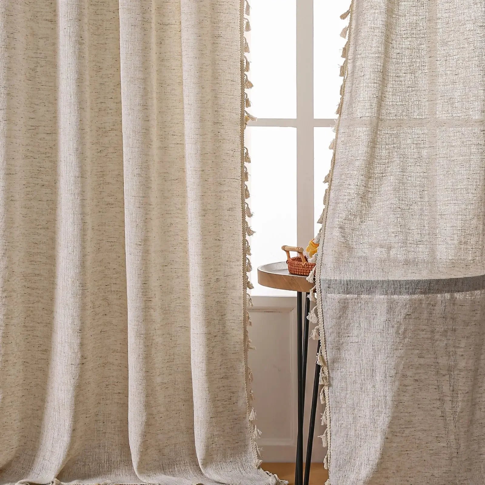 Boho Linen Tassel Curtain Panel