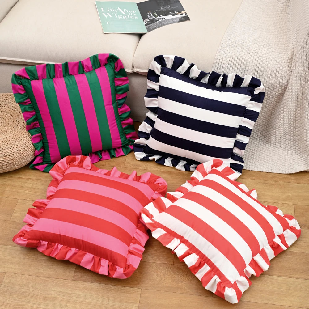 1PC Striped Lace Velvet Pillowcase 18X18Inch Pillowcases Soft Cozy