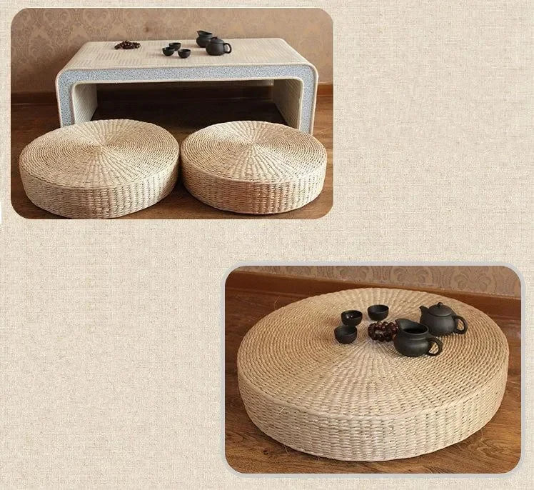 Handmade Woven Natural Straw Round Pouf Tatami Cushion Floor Japanese Style Cushion Home Textile Tea Ceremony Home Ground Mat