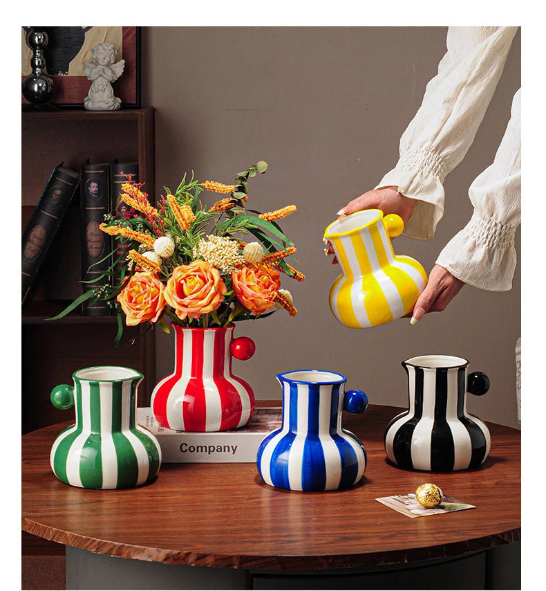 Colorful Striped Ceramic Vase and Plant Pot