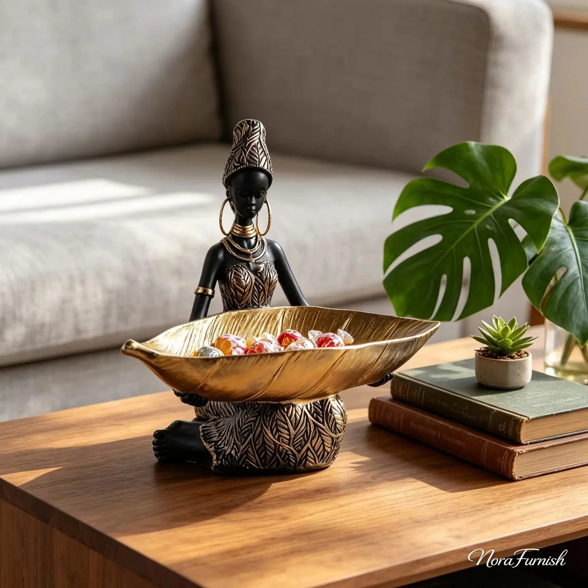 Asha African Woman Resin Bowl Sculpture