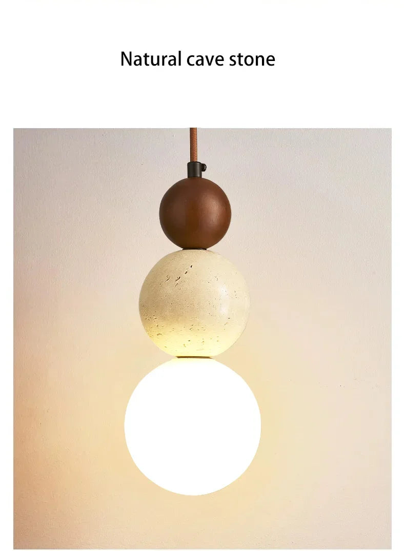 Cream Style Pendant Lamp Bedroom Bedside Led Chandelier Stone Wood